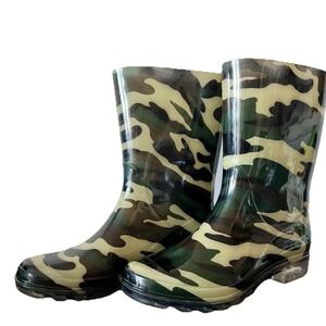 Corkys Women's Riverwalk Camouflage Boots‎ Size 7 Brown Green Rain Mid-calf